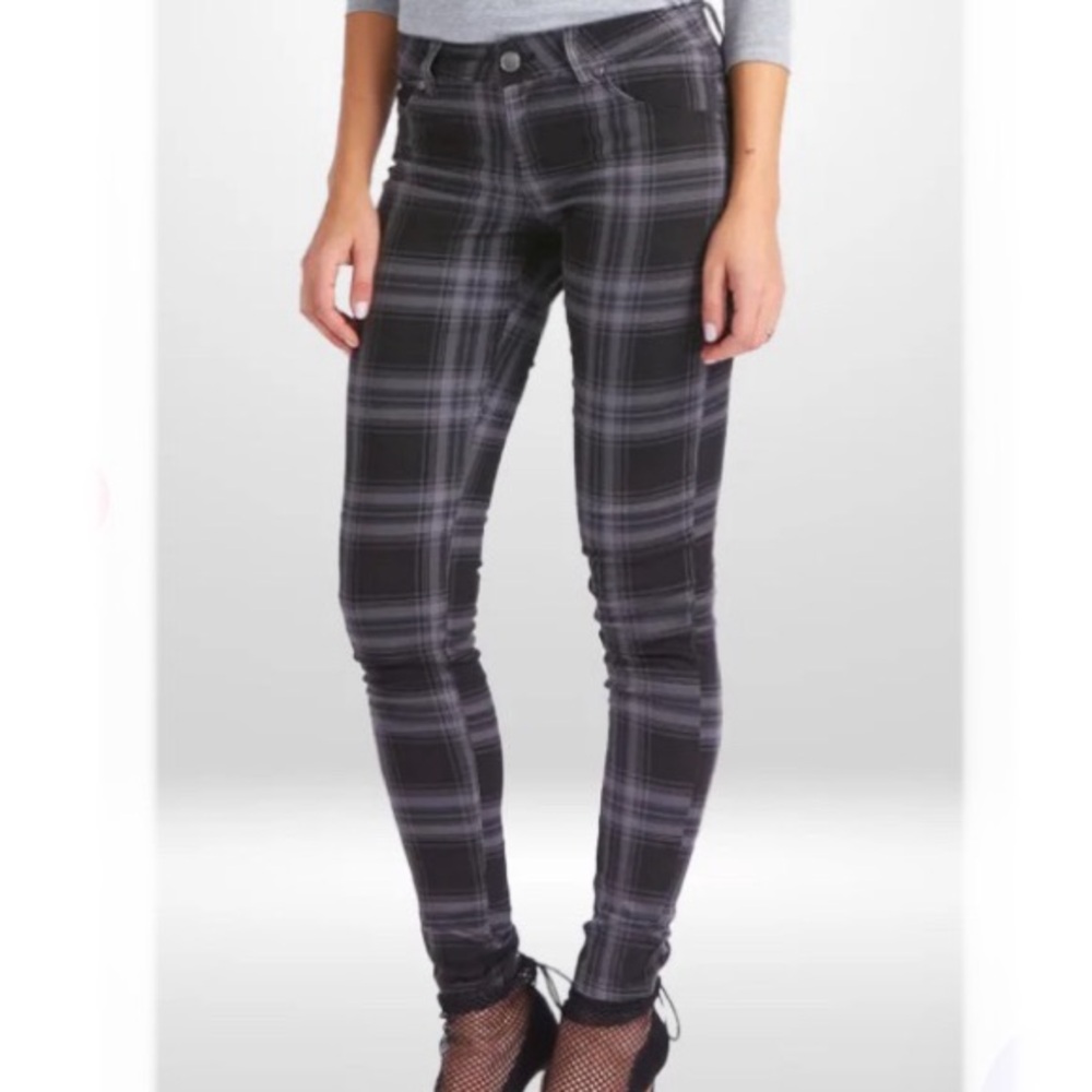 Tartan Print Jeans Gray/Black Sz 10